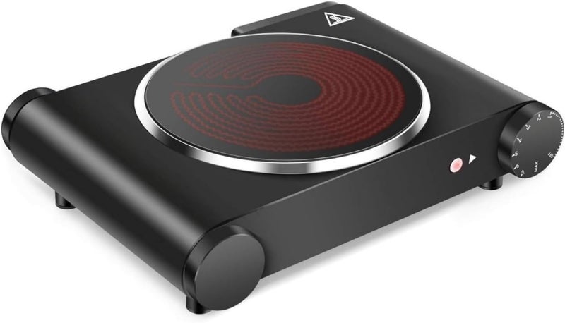 CUKOR 1200W Infrared Single Burner Electric Hot Plate, Fast Heating & Energy Efficient, 7 Inch Ceramic Glass Portable Electric Stove with Adjustable Temperature Control, Compatible w/All Cookware - Image 1